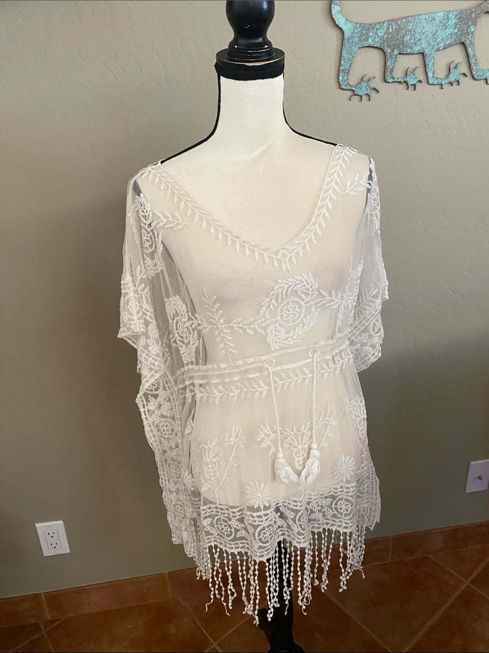 Sheer White Embroidered Tunic Cover-Up by